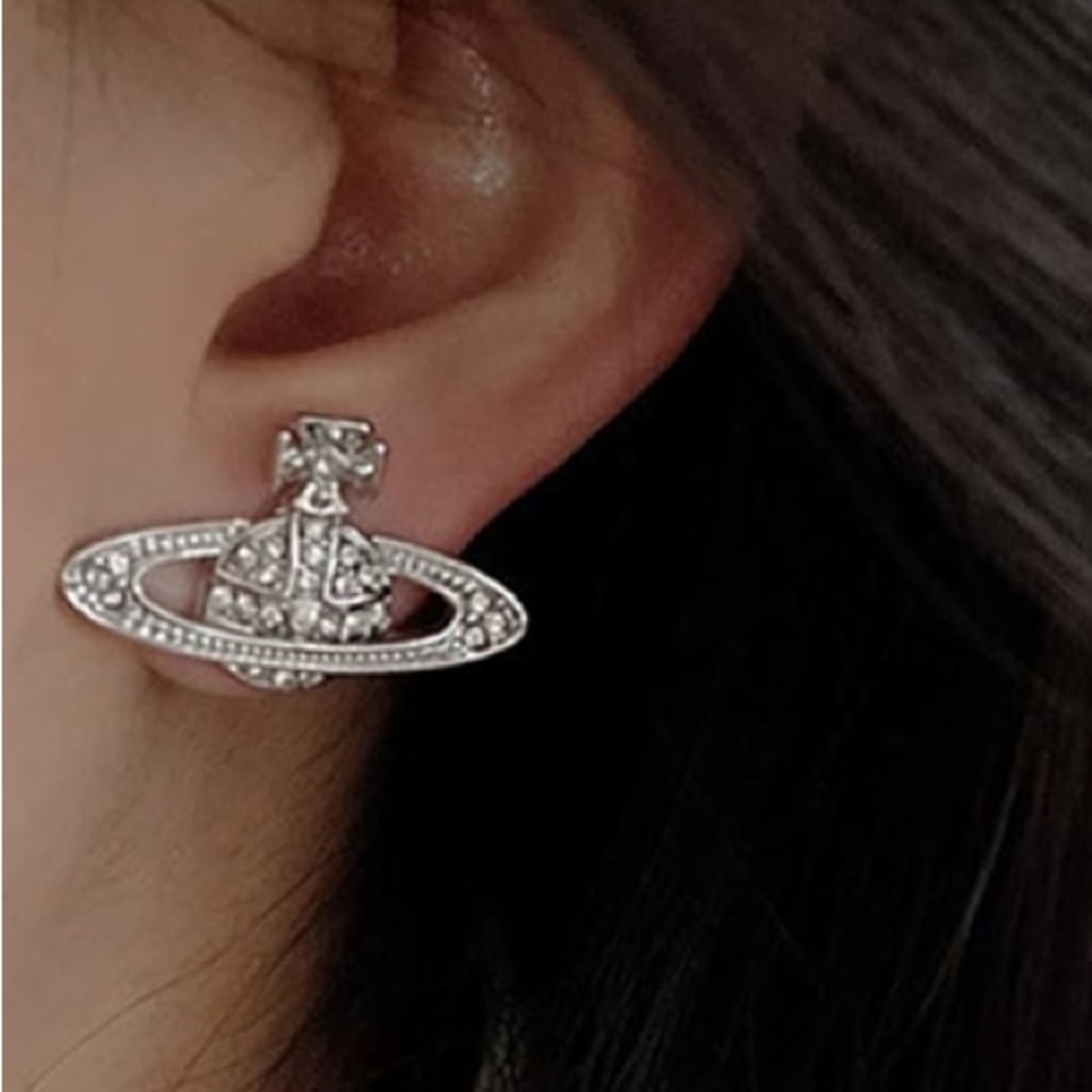 NEW Rhinestone Orb Silver Stud Earrings - Picture 4 of 8